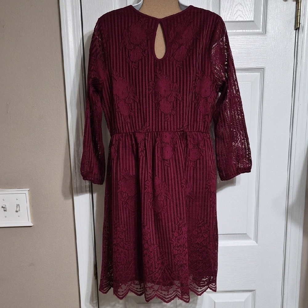 Maurices Wine Babydoll Dress Lacy 3/4 Sleeve Size Small NWT - Picture 8 of 14